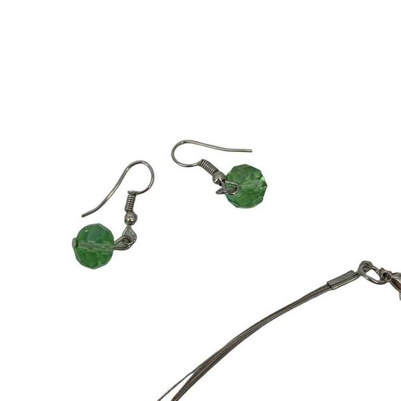 Women’s Lot Glass Bead Necklace Earring Set Green 0350 Layered Tiered 20" - Picture 11 of 11
